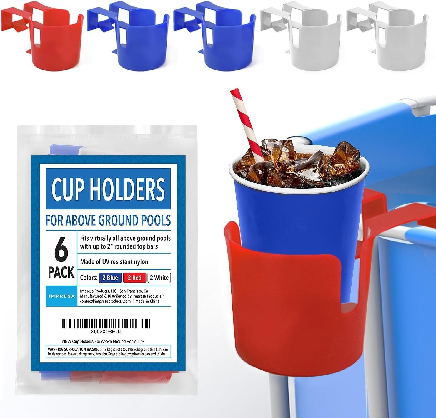 Impresa 6Pack Pool Drink Holders Above Ground Pool Cup Holder for Drinks