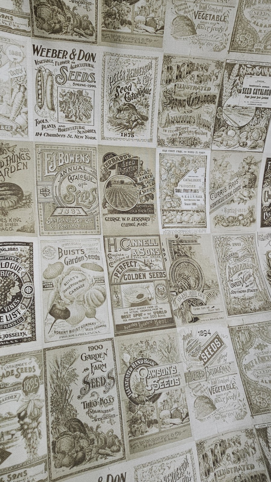 Farm And Garden Sepia Advertising Cotton Fabric By The yard x 43 in Cathe Holden