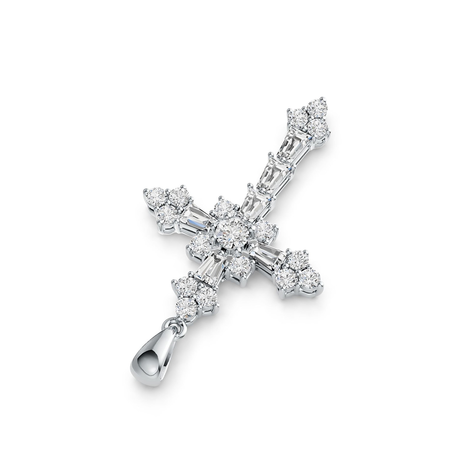 Sterling Silver Semi Mount Pendant Setting Round RD 4x4mm Cross Theme