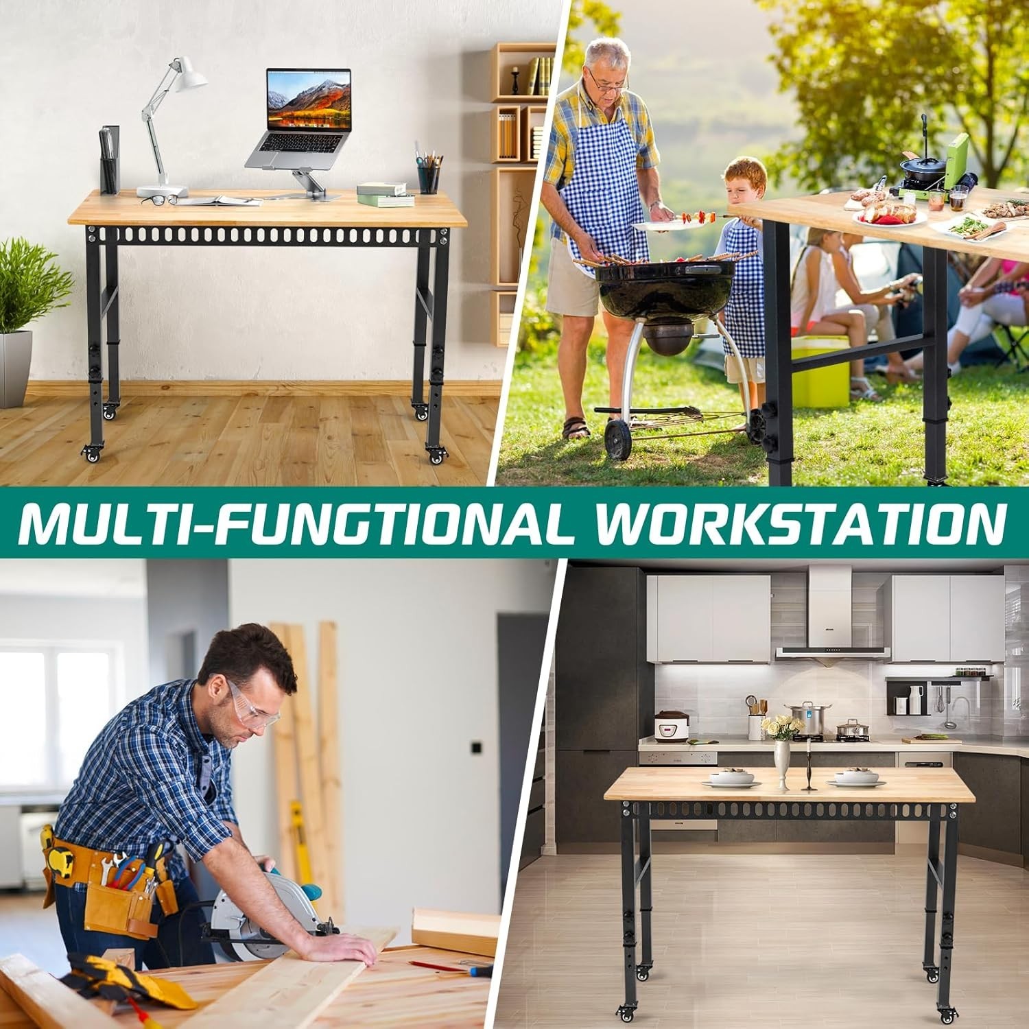 Versatile 48" Adjustable Workbench with 2000lbs Load Capacity & Lockable Casters