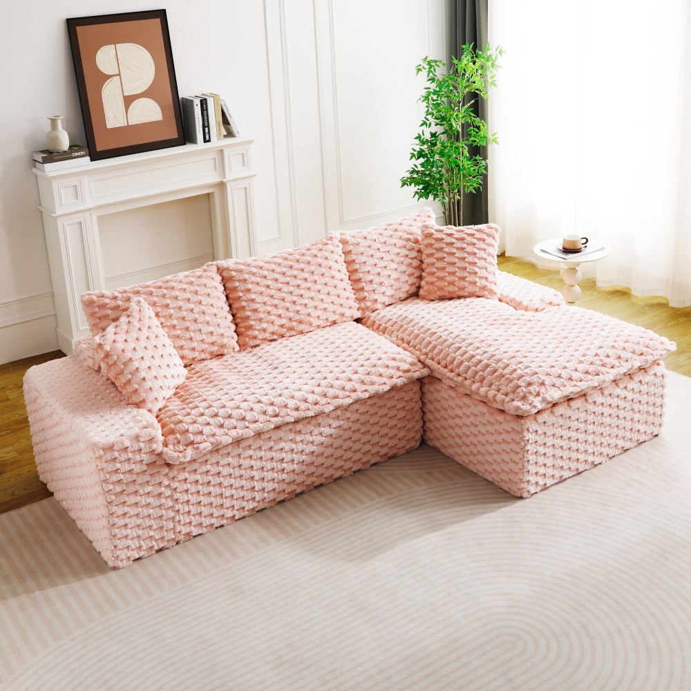 Pink Turtle Velvet Convertible Sofa w/ Chaise Lounge, L-Shape or Straight