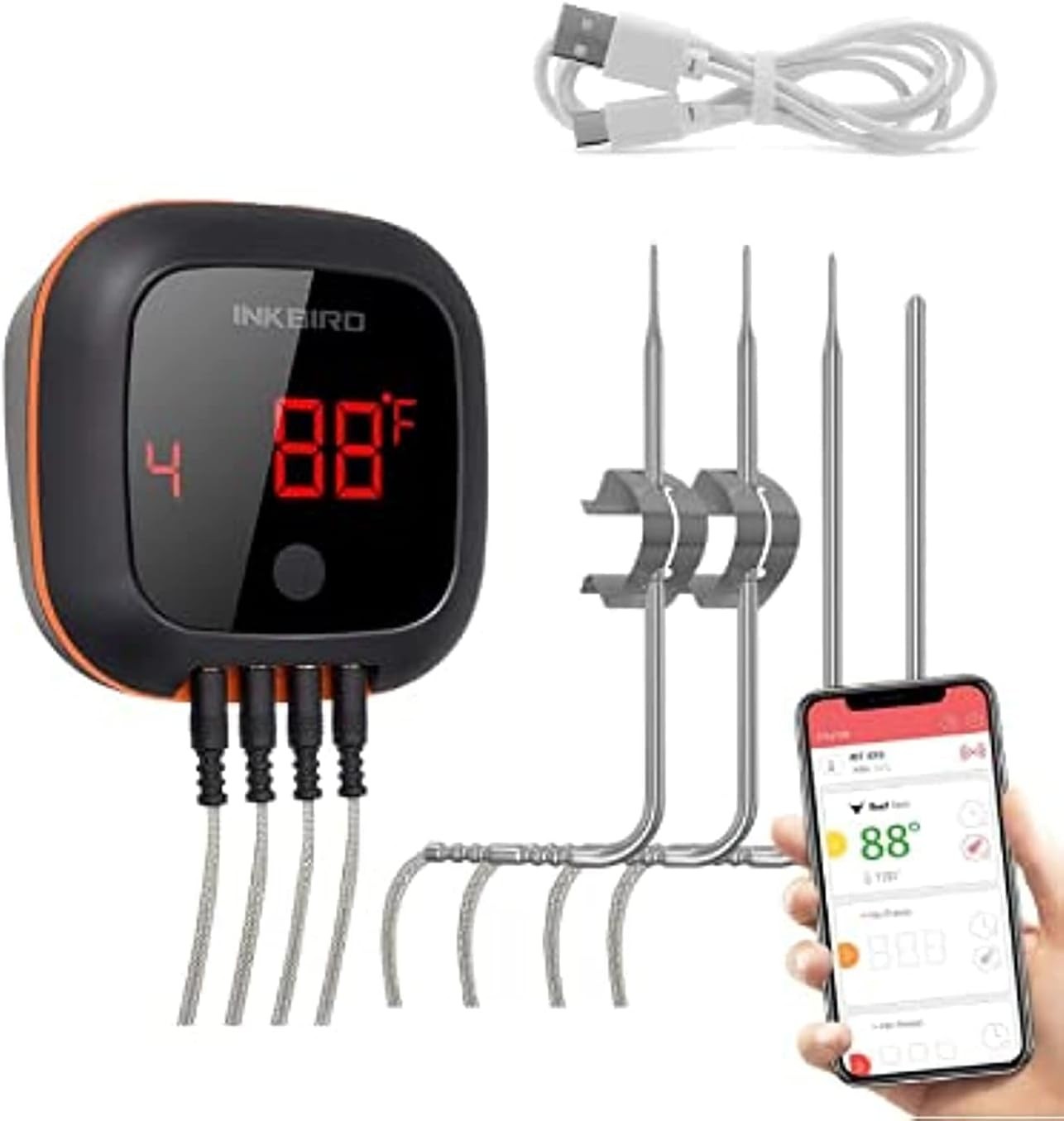 Inkbird Digital Thermometer Bluetooth Meat Smoker Thermometer Probe BBQ Wireless