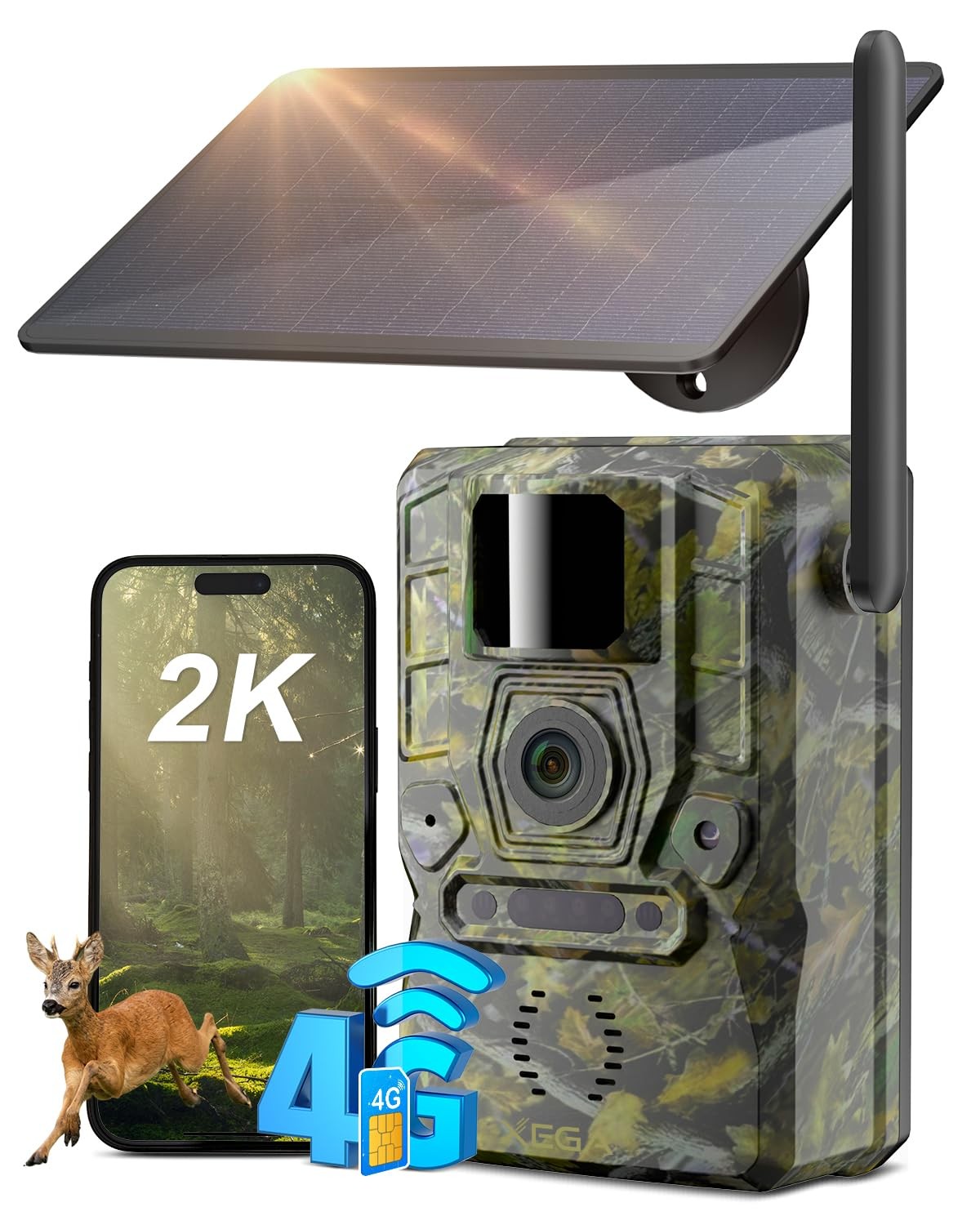 4G Solar Powered Trail Camera with Live Feed 2K GPS 7800mAh Wildlife Cellular