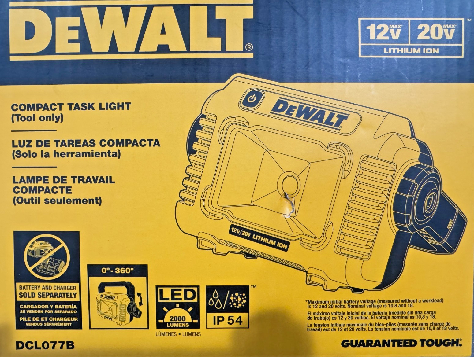 Dewalt DCL077B LED Compact Task Light 12V & 20V Work Spot Light MAX Tool LED