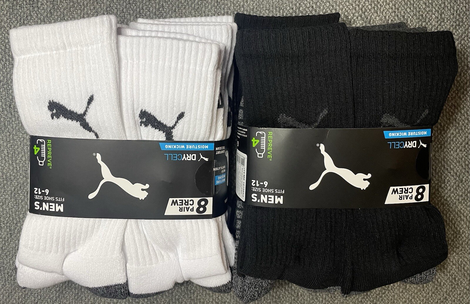 PUMA Men's Crew Sock 16 Pair Total (8) WHITE (3) Gray (5) Black NWT
