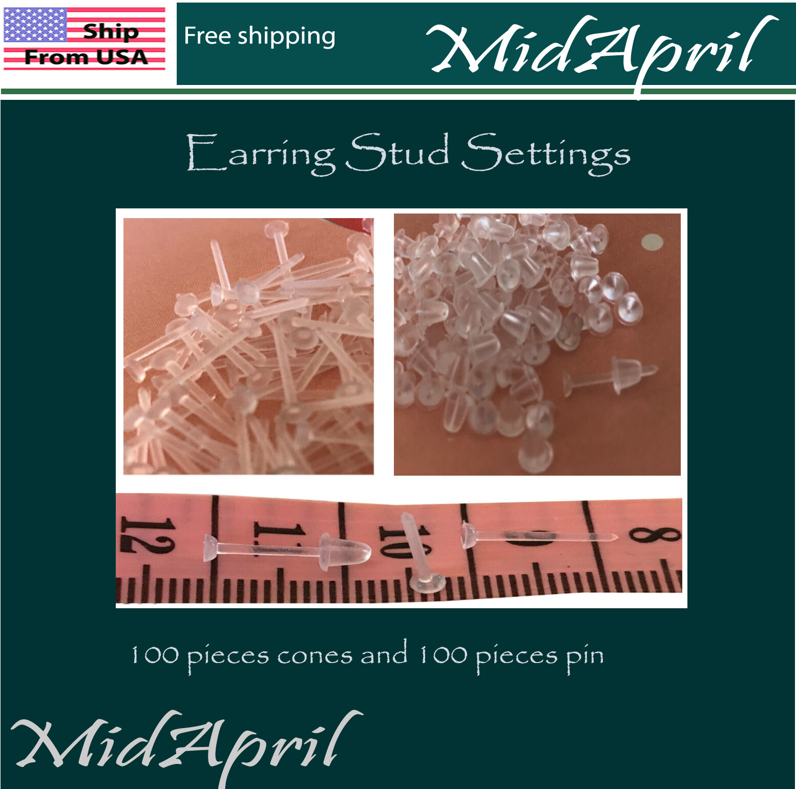 EARRING STUD SETTINGS ALLERGY FREE CLEAR PLASTIC  200 pieces