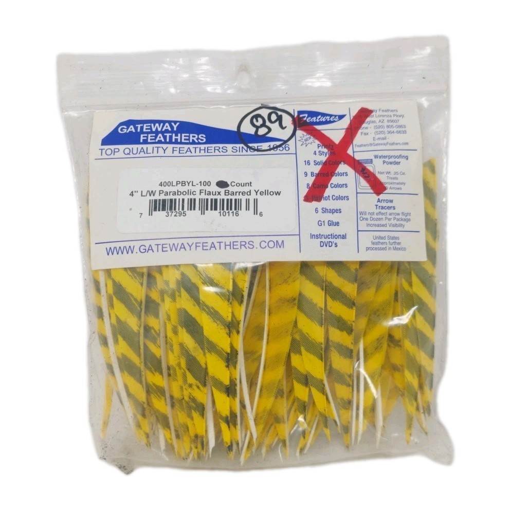 89 Count Gateway Feathers 4" Left Wing: Parabolic Faux Barred Yellow 400LPBYL