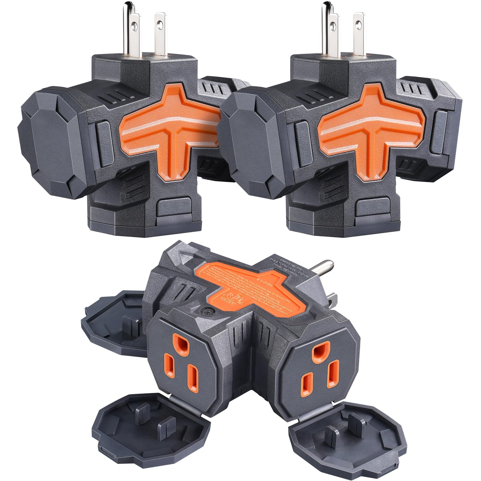 Outdoor 3 Way Plug Adapter, Multi Plug Outlet Waterproof, 1 to 3 Power Splitt...