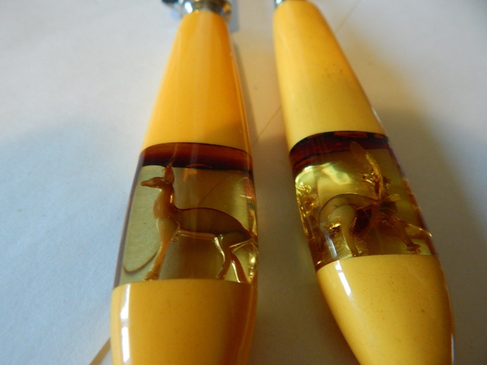 VTG 1950S 60S ? PEABODY GERMANY STAG ELK CARVING SET LUCITE HANDLES ETCHED BLADE