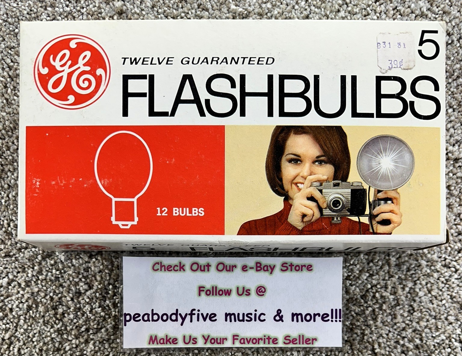 Vintage GE GENERAL ELECTRIC #5 Flashbulbs FULL Box Of 12 (Bulbs) New Old Stock