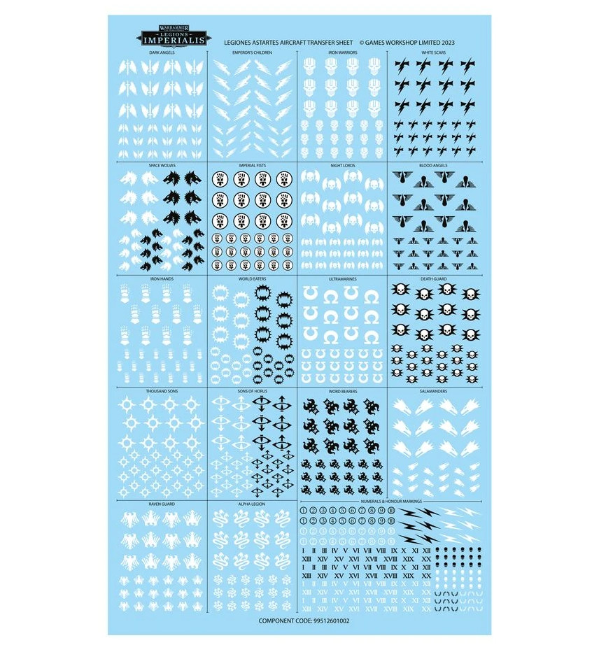 Warhammer Legion Imperialis: Legions Astartes Aircraft Transfer Sheet