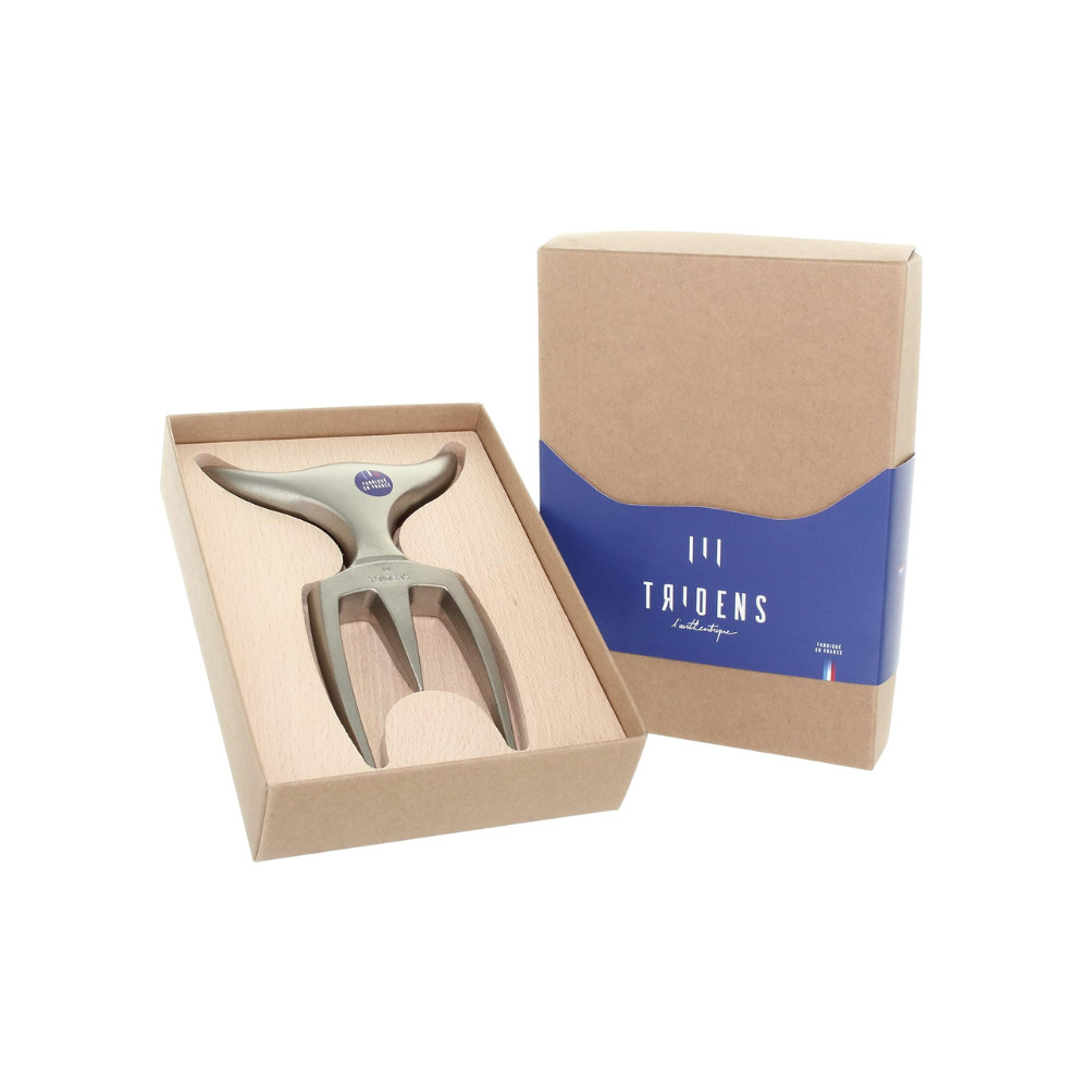Tridens Vintage Stainless Steel Fork & Two Sided Storage Beechwood Base, 6.5-in