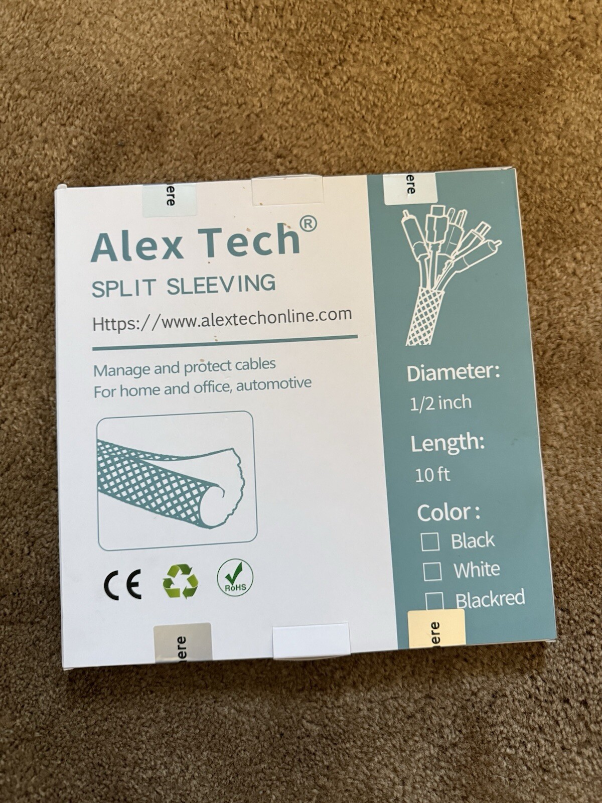 Alex Tech 10ft - 1/2 in. Cord Protector Wire Organizer Tubing Sleeve Split Black