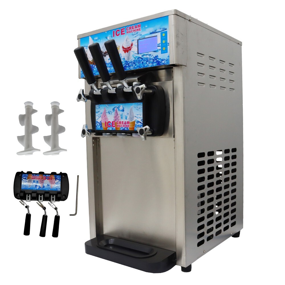 110V 3 Head Soft Ice Cream Machine With LED Display Hardness Adjustable 1200W