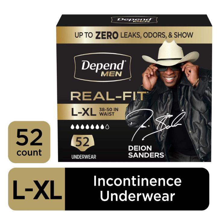 Depend Real Fit Incontinence Underwear for Men, Adult Diapers, L/XL, 52 Count