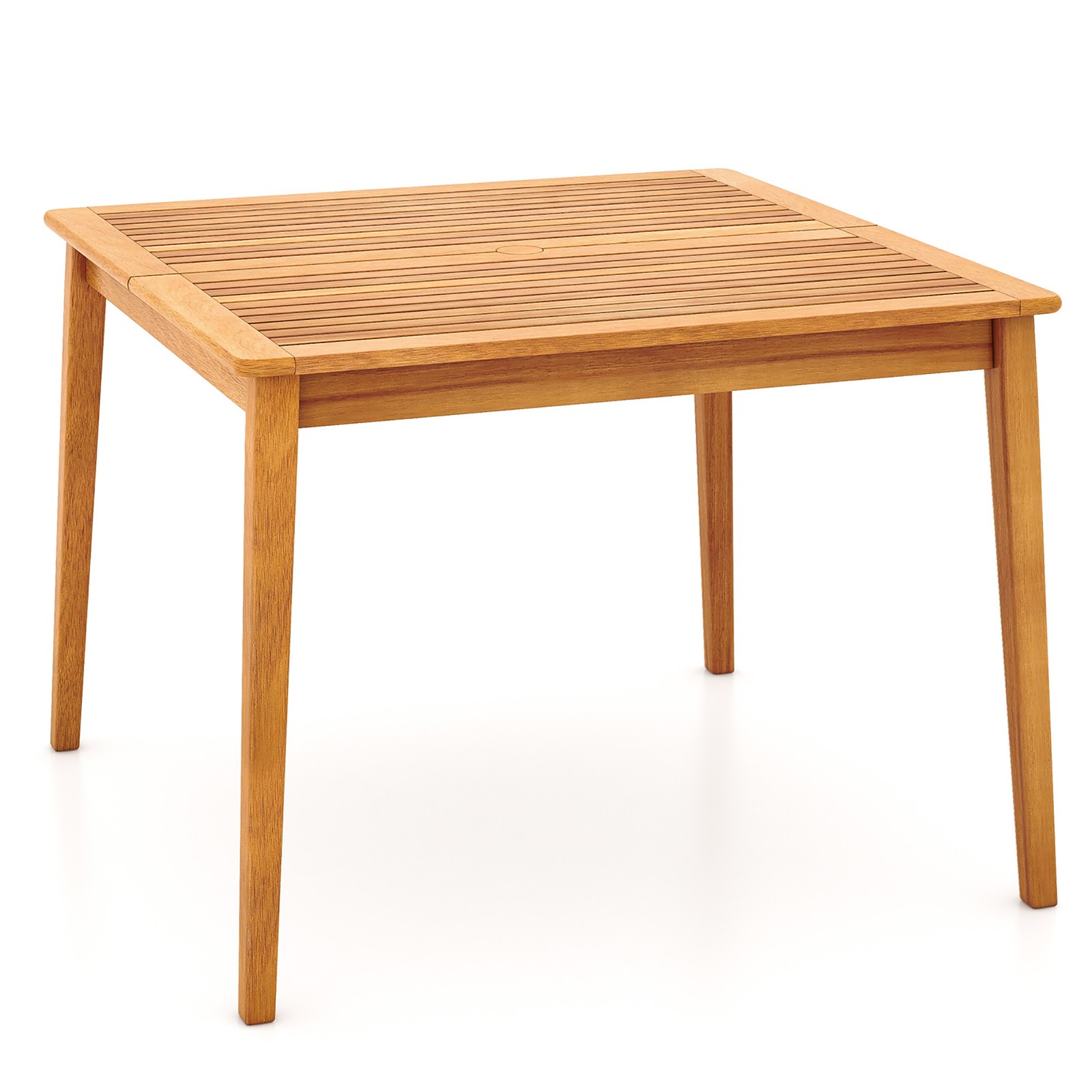 39" 4-Person Outdoor Acacia Wood Dining Table w/ 1.96" Umbrella Hole for Porch