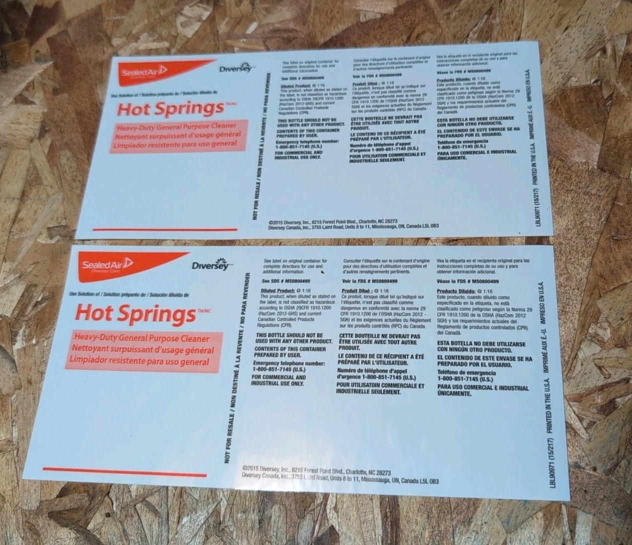 Diversey Hot Springs Bottle Labels 2 Pack -  LBL 90971 LABELS ONLY
