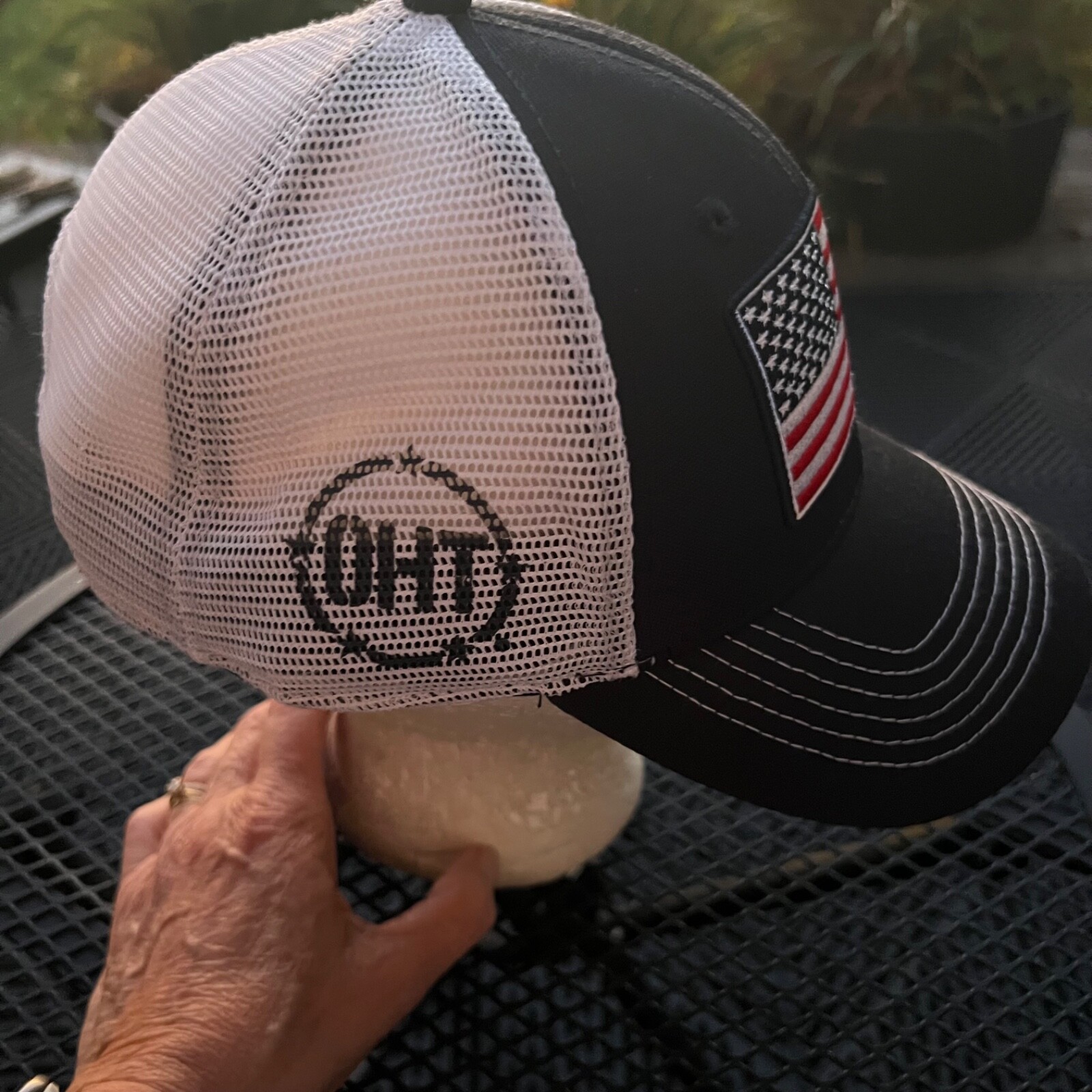 Operation Hat Trick OHT Navy Blue w RWB Flag Patch White Mesh Hat Cap Snapback
