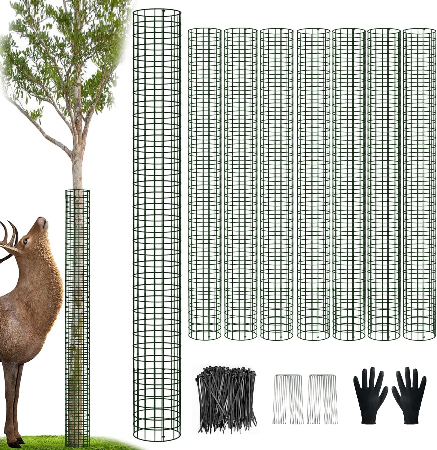48" metal tree trunk protector, 8-Pack mesh tree guard set with Zip Ties, Stakes