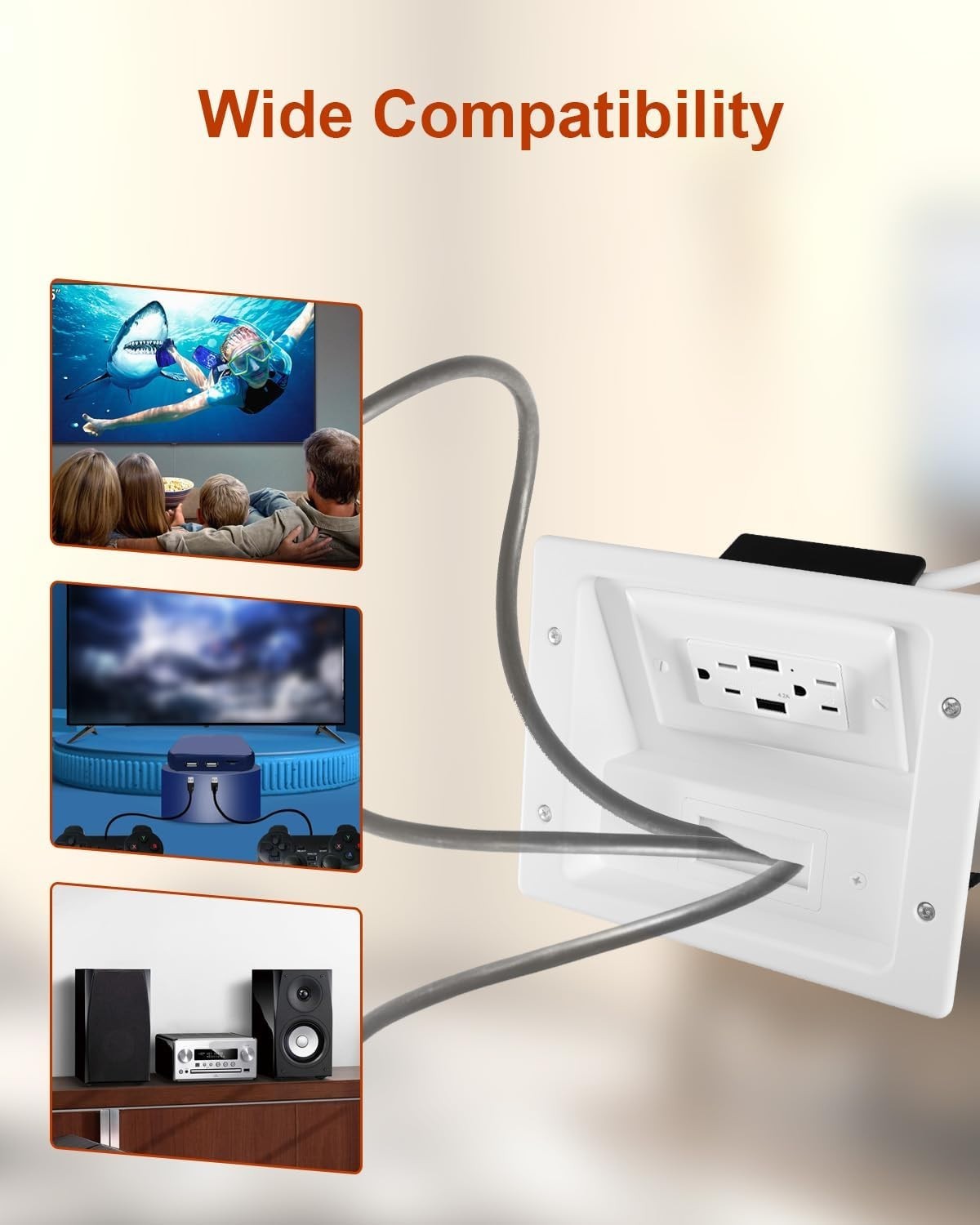 Wall Cable Concealer Kit in Wall Cable Management Kit 9 Ft Cord Plug In