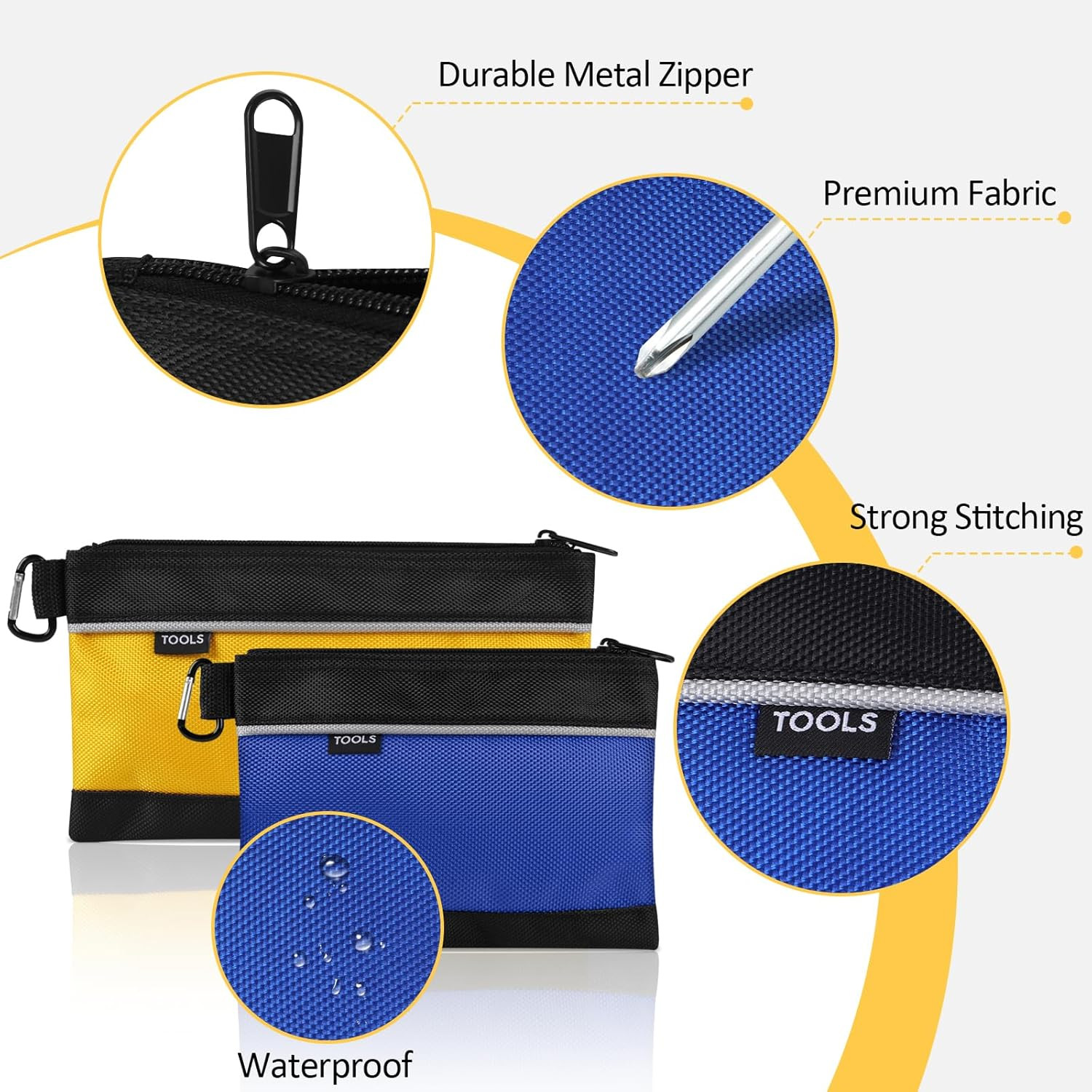4 Pack Tool Pouch, Small Tool Bag with Zipper, 1680D Oxford Waterproof Multipurp