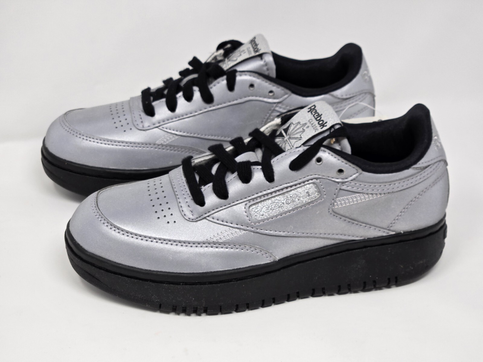 Reebok Club C Double Women's Matte Silver Black Multi Sizes Shoes FV1090 NEW