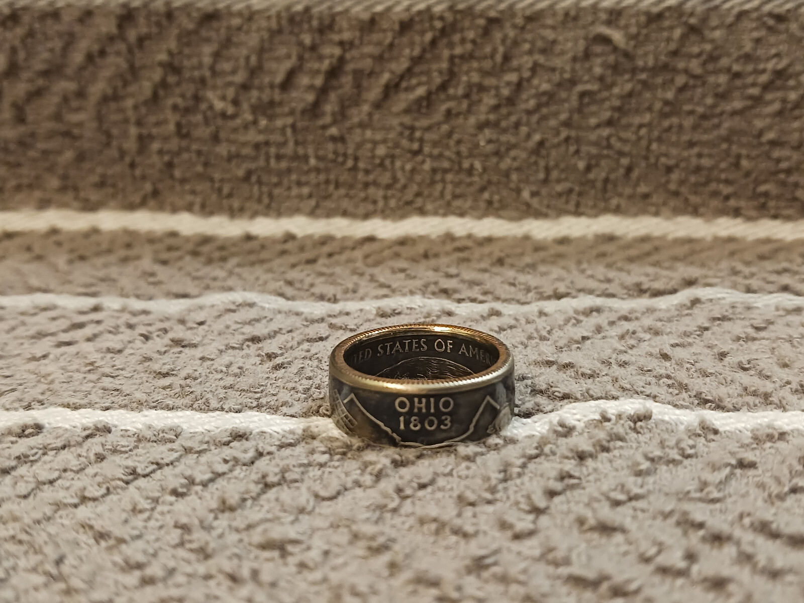 Ohio Handcrafted Washington Quarters coin ring, size 6 2002