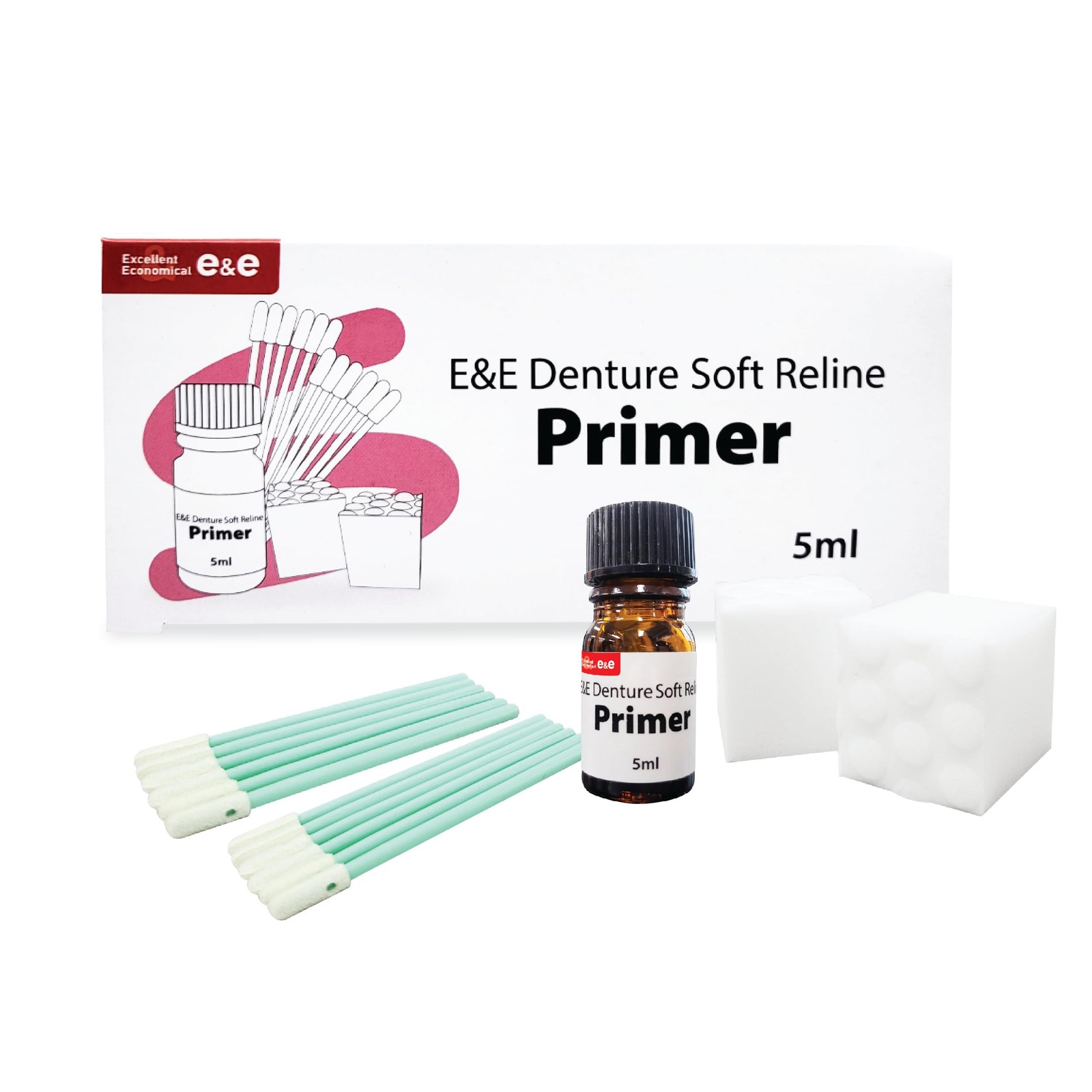 E&E Denture Soft Reline Silicone Primer – Strong Bond for Acrylic Clear