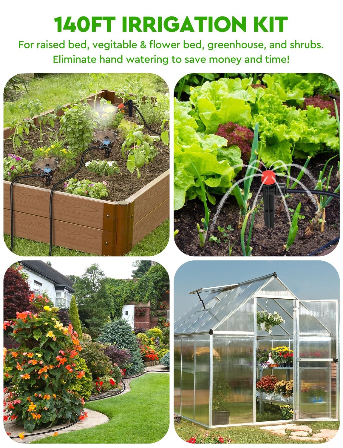 Landtouch Drip Irrigation System, 40FT 1/2" Mainline & 100FT 1/4" 140 FT