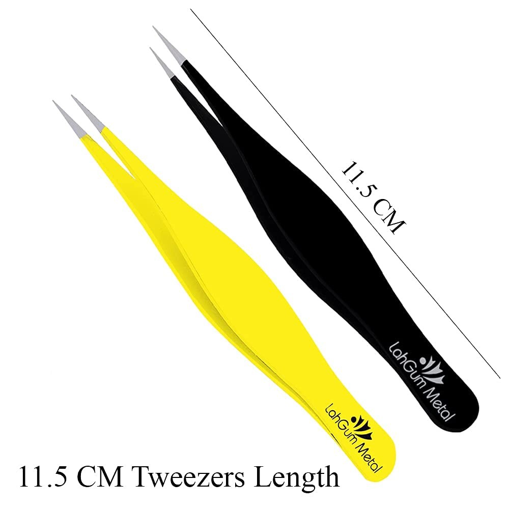 Super Sharp Pointed Tweezers Precision Fine Point Tip Ingrown Yellow & Black