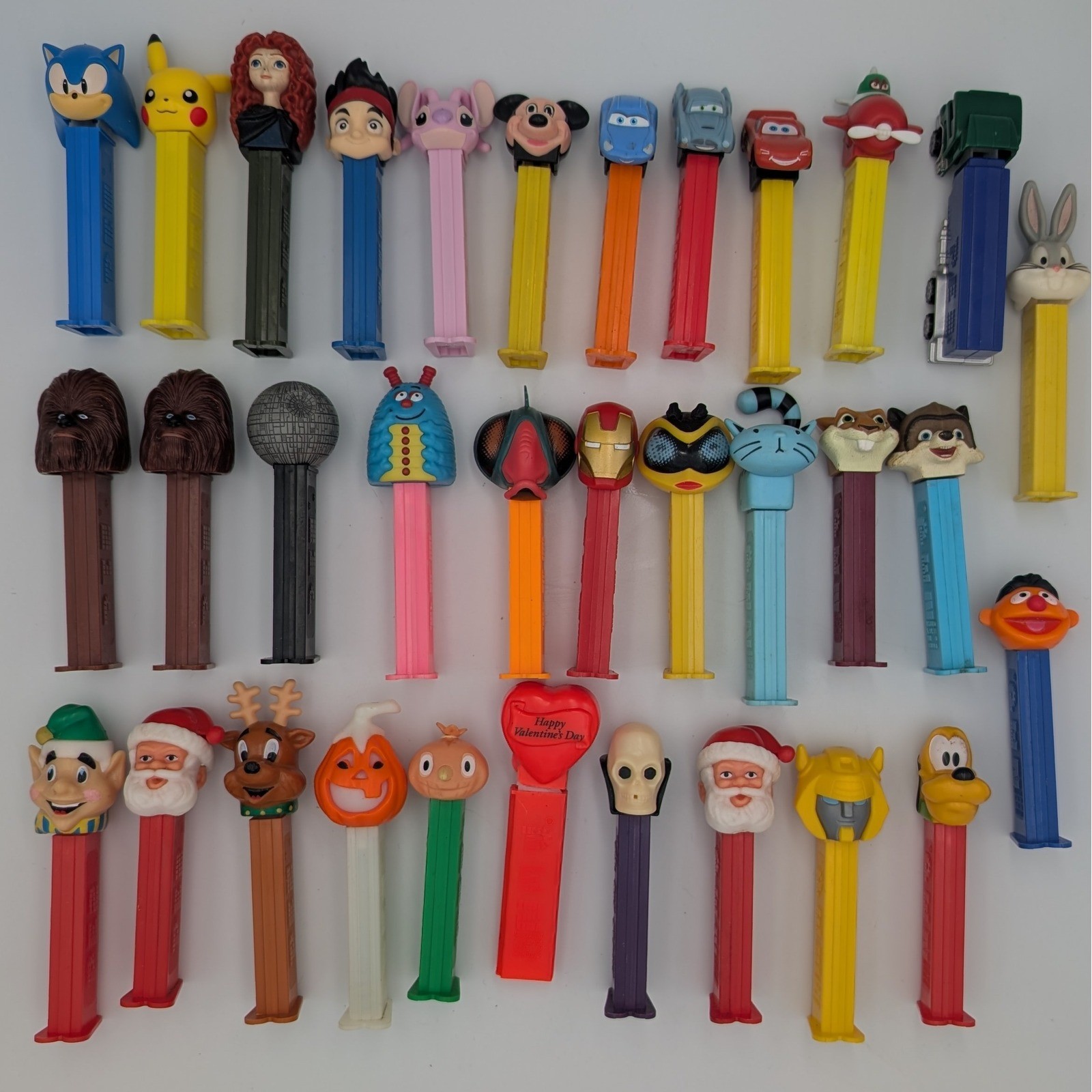 Huge Lot 33 PEZ Dispensers Disney Marvel Star Wars Sonic Pikachu Holiday Toys