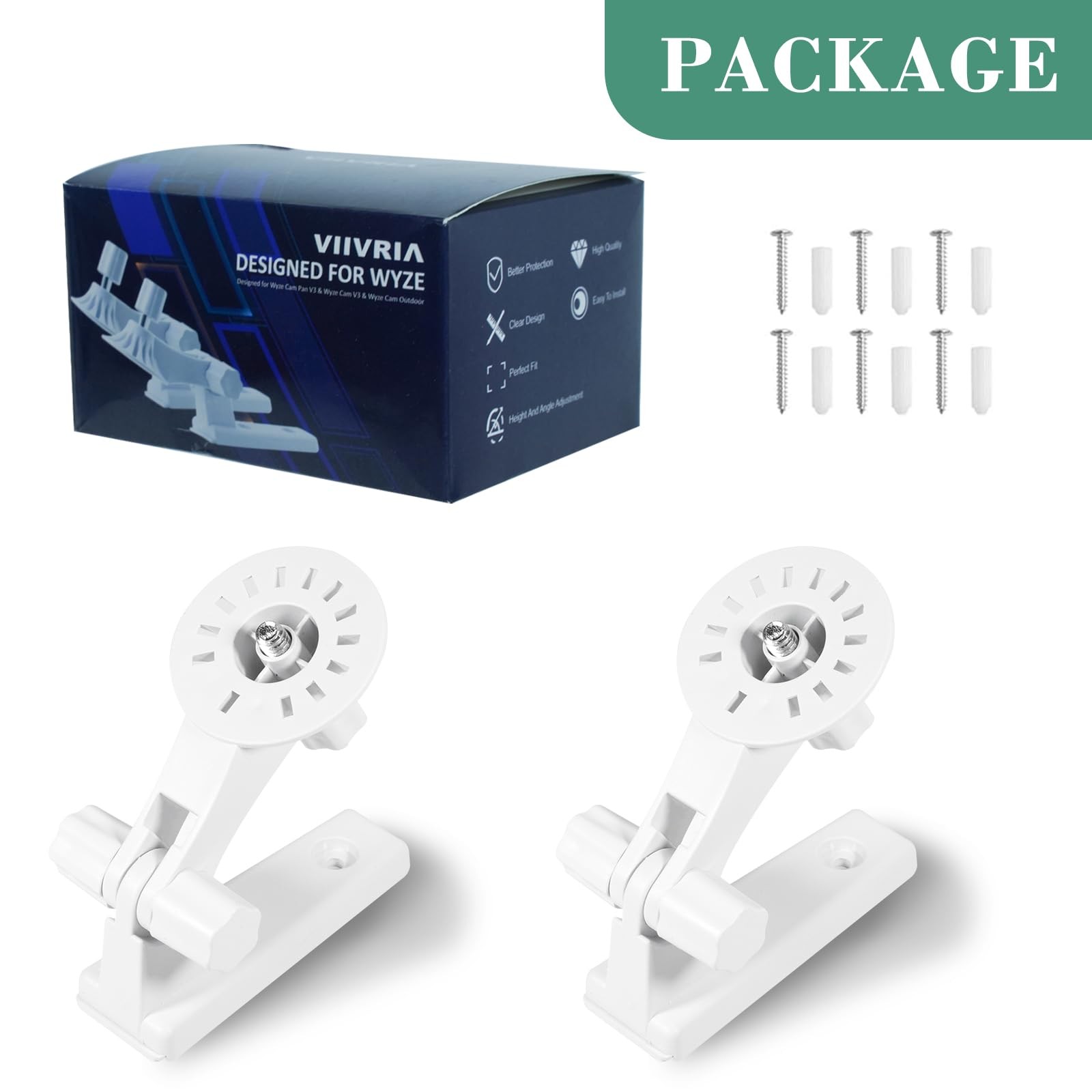 VIIVRIA 2-Pack Wall Mount, Specially Designed for Wyze Cam Pan V3, 180° white