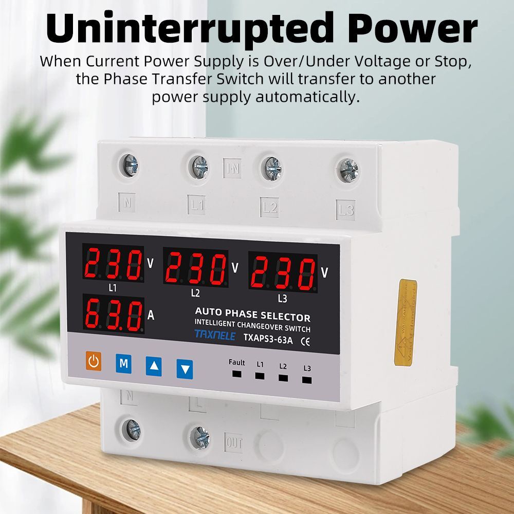 Automatic Transfer Switch Uninterrupted Power Phase Selector Changeover 63A 100A