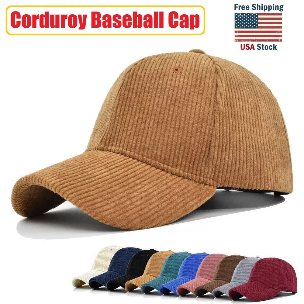 Corduroy Baseball Cap Cord Hat Adjustable Curved Visor Blank Solid Plain Unisex