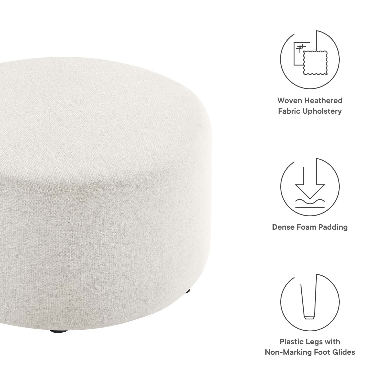 Modway Large 29" Round Woven Heathered Fabric Upholstered Ottoman