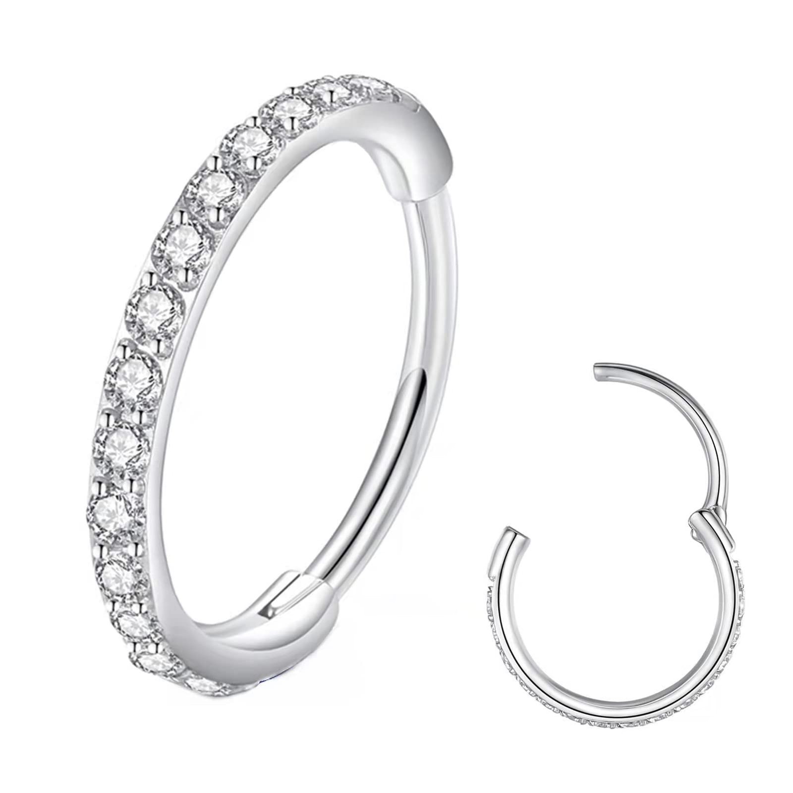 BLESSMYLOVE Clear CZ Silver 20G 8mm Nose Rings Hoop 1pc 20 Gauge 8mm,