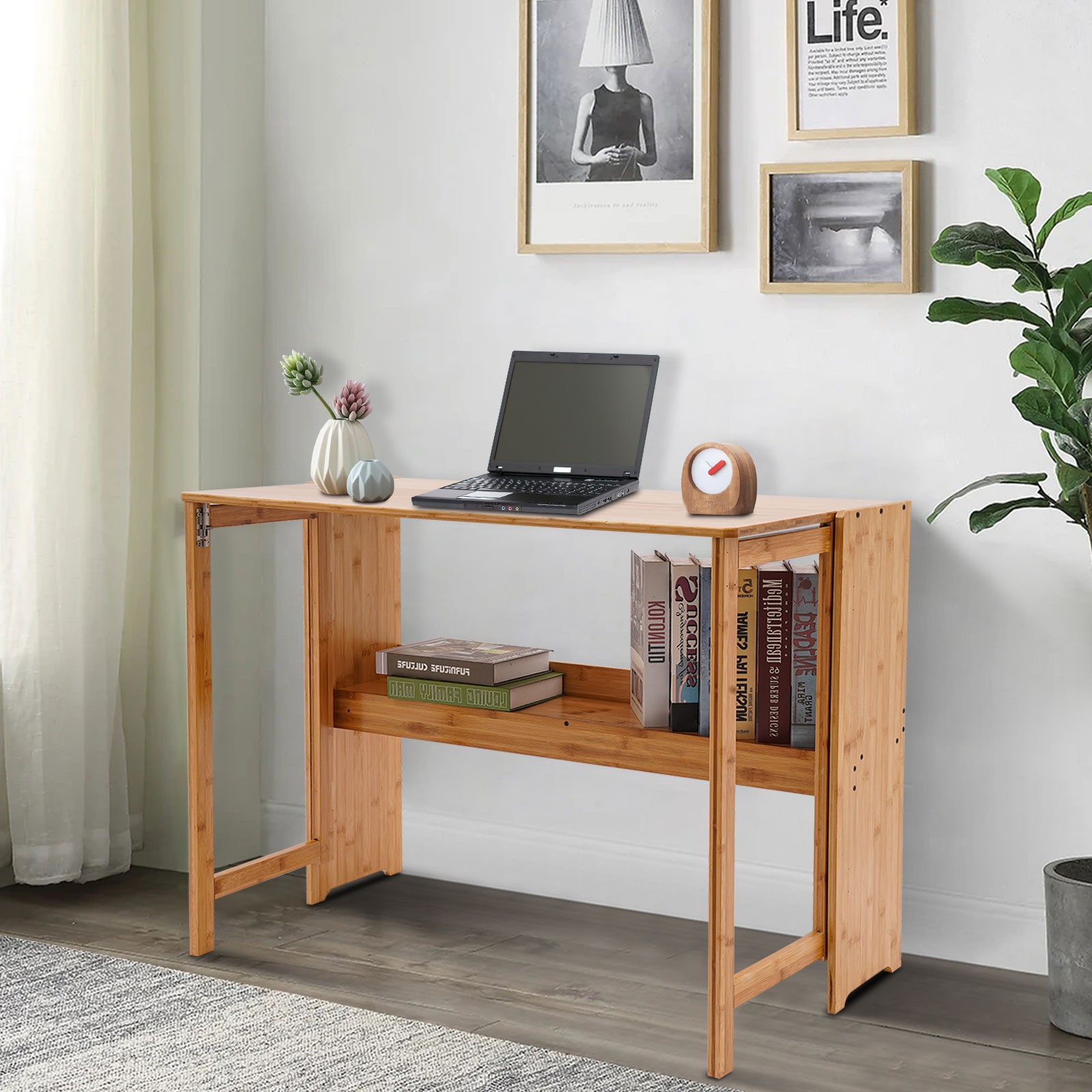 Folding Desk, Computer Desk with Bookshelf, Writing Desk for Student Office