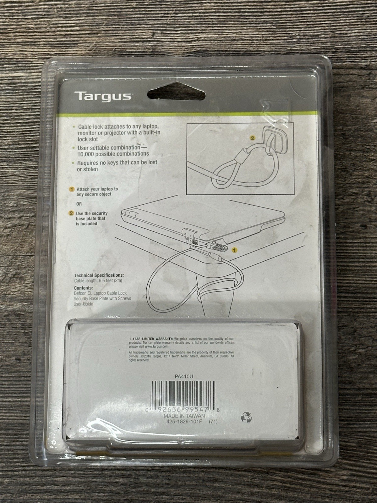 TARGUS DEFCON LAPTOP COMBINATION CABLE LOCK 6.5 FT