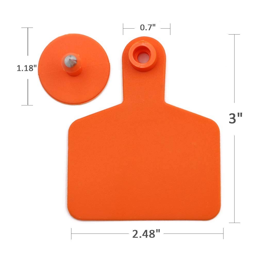 Blank Ear Tags for Cattle, Livestock, Cows, Hogs, Sheep - 100 Pack (Orange)