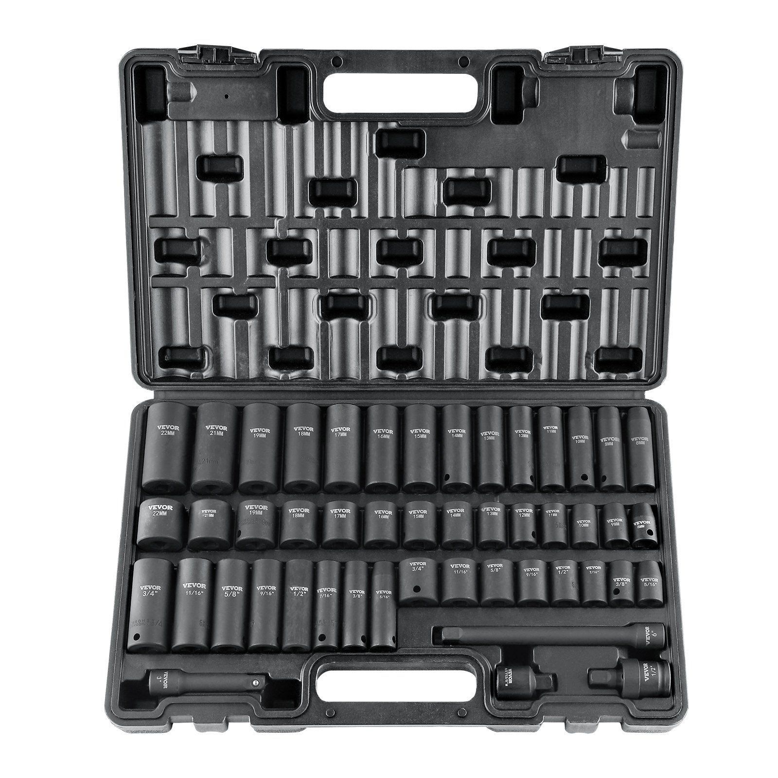 3/8" Drive 48pc Impact Socket Set Cr-V SAE & Metric w/Universal Joint