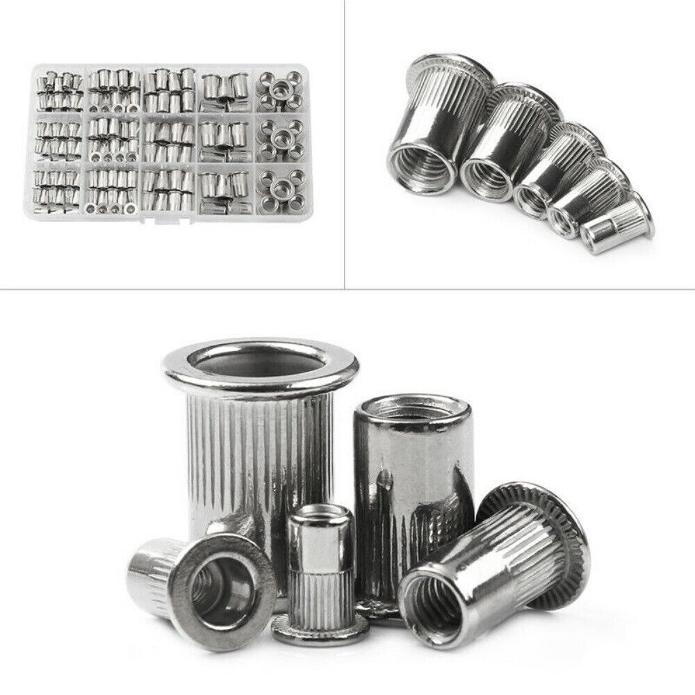 RIVET NUT Flat Head Threaded Insert Aluminum Rivet Nut Rivnut Nutsert Kit 150pcs