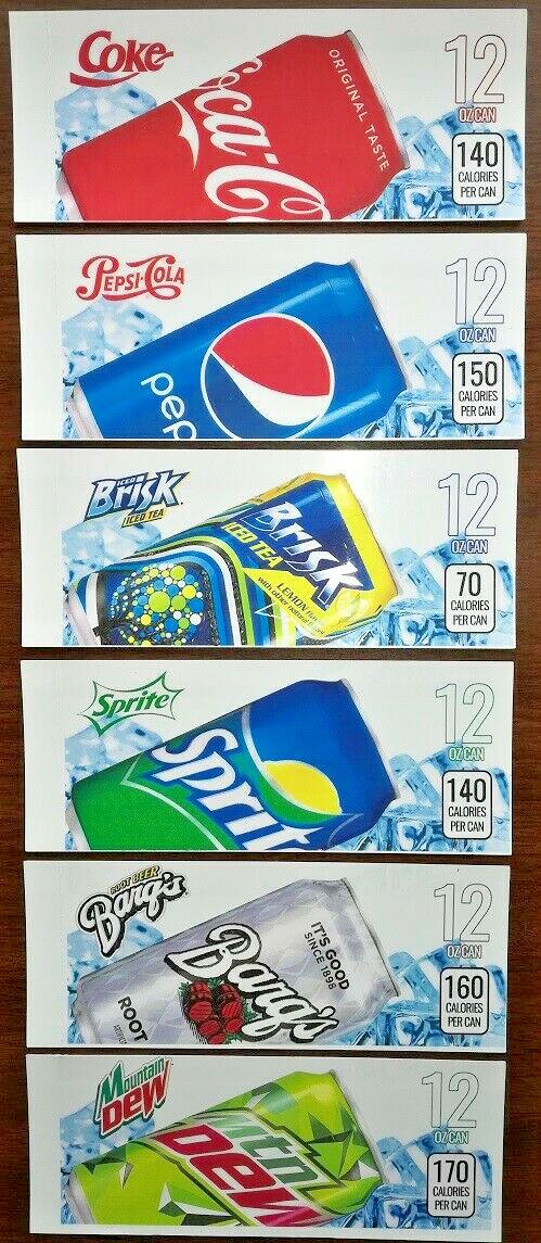 (6) "VINTAGE" SODA VENDING MACHINE 12oz "CAN"  Vend Labels (Flavor Strips)