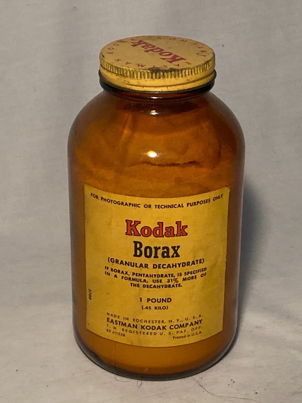 c1940-50s Kodak Eastman Kodak Rochester NY screw top amber glass Photography JAR