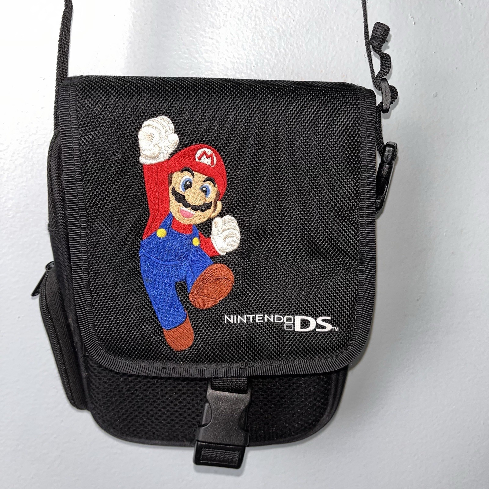 Vintage 2008 Super Mario Bros Nintendo DS Carrying Case Bag Black Embroidered