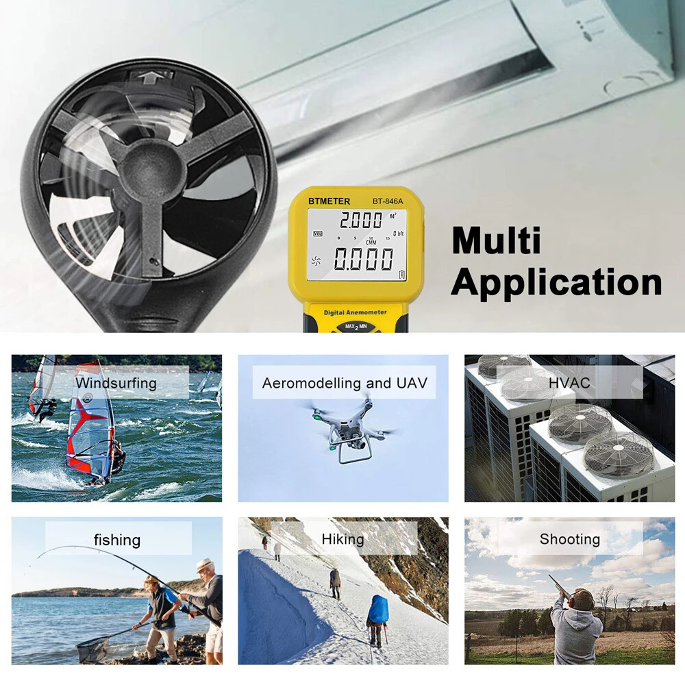 HVAC Anemometer Measures Wind Speed Wind Flow Temp Tester with Backlight