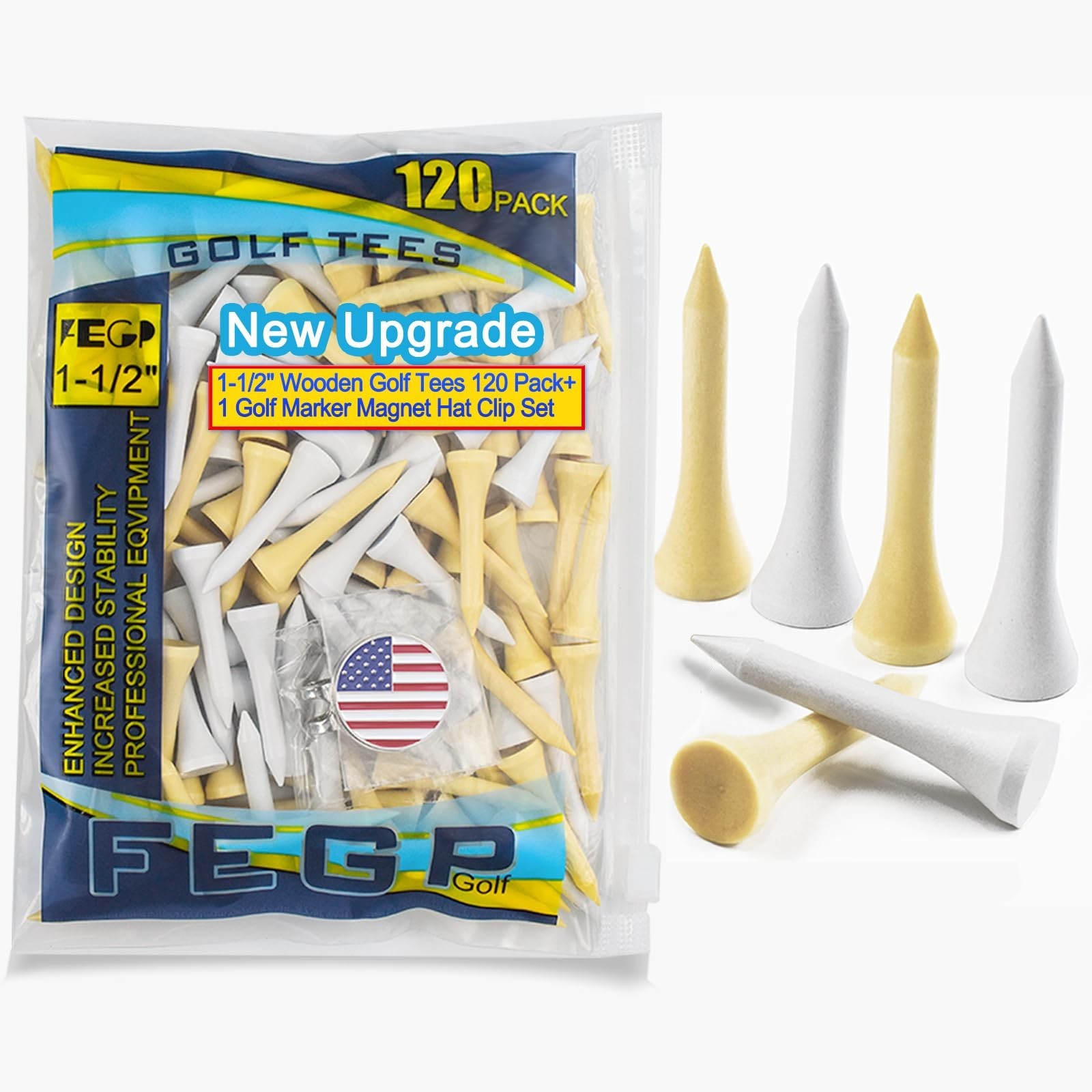 Golf Tees Professional Durable Natrual Wooden Golf Tees 3-1/4"&1-1/2" -Pack o...