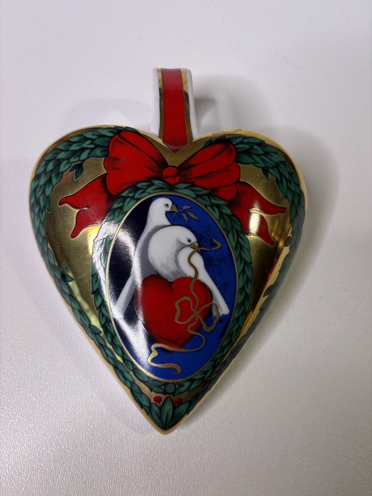 Ceramic Heart Planter With Wall Hanger White Doves Valentines 6" x 5"
