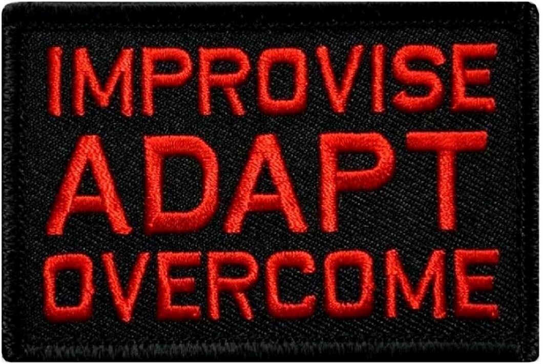 Improvise Adapt Overcome Embroidered PATCH | 2PC HOOK BACKING 3"X2" RD/BLK