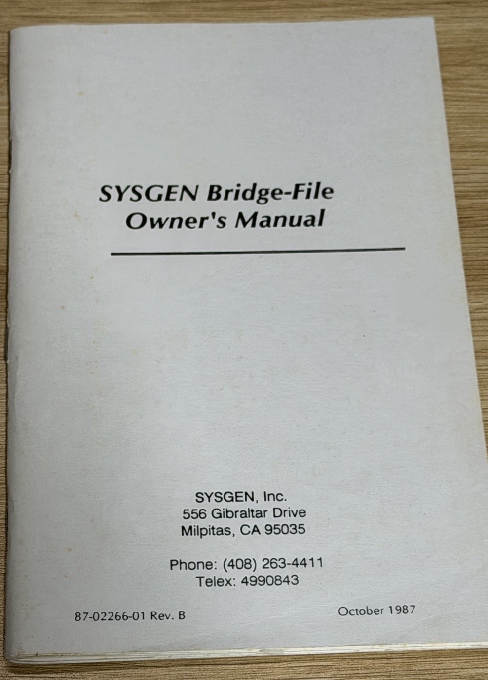 SYSGEN BRIDGE-FILE OWNER'S MANUAL 1987