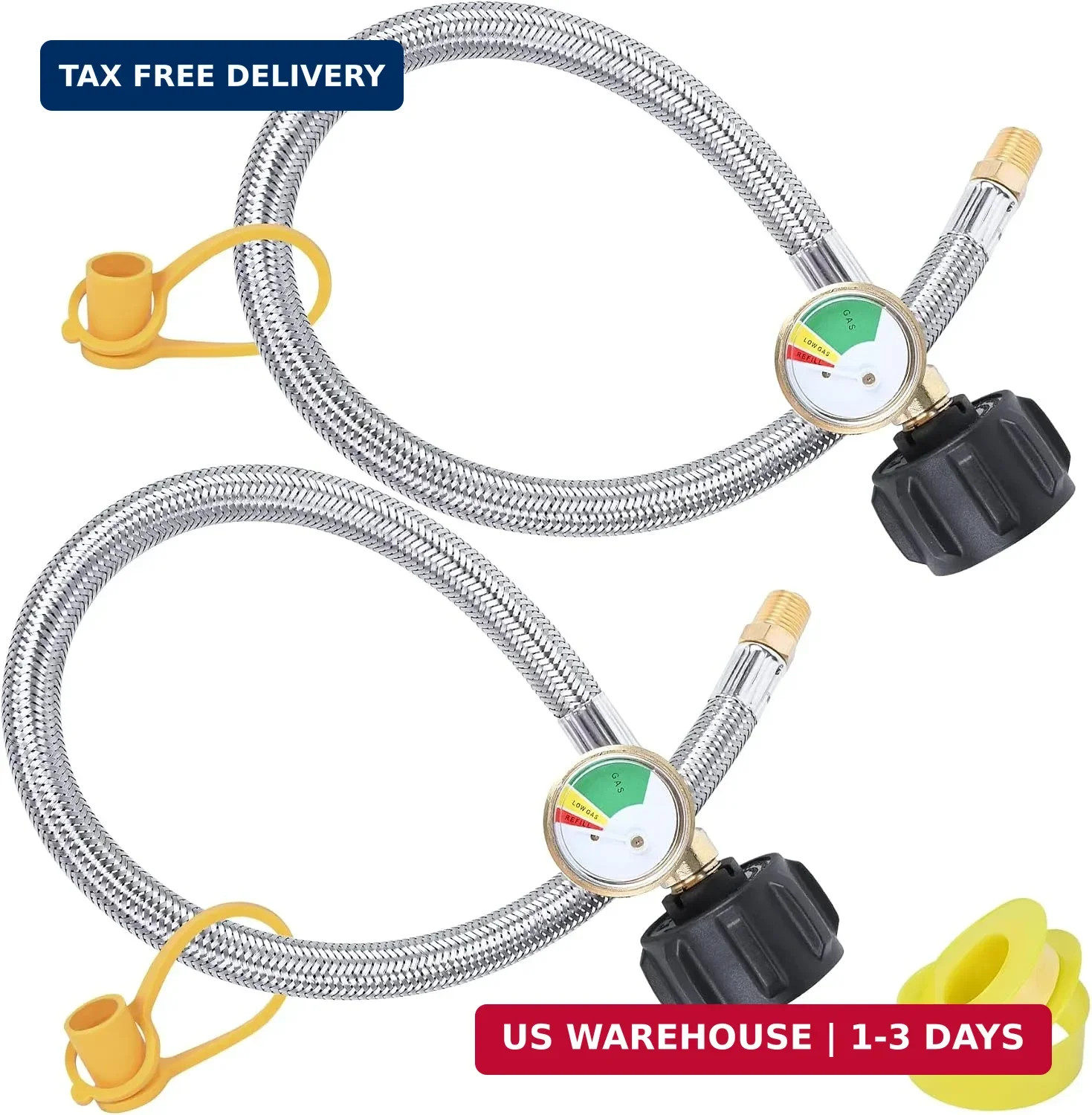 15 in RV Propane Hoses with Gauge, Stainless Steel Braided Camper Tank Hose,Prop